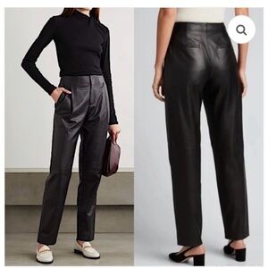 Vince Lamb Leather Pleated Front Tapered Black Straight Leg Pants Medium